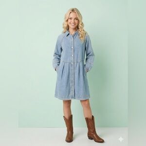 Habitual Denim Snap Button Denim Dress Western XS Long Sleeve